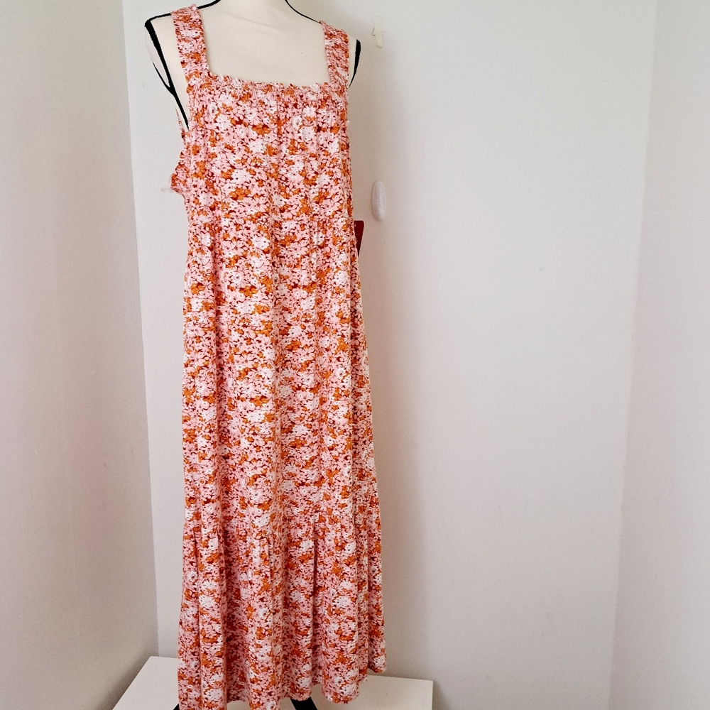 Isabel Maternity by Ingrid & Isabel Floral Sleeveless Smocked Dress  Orange 2XL